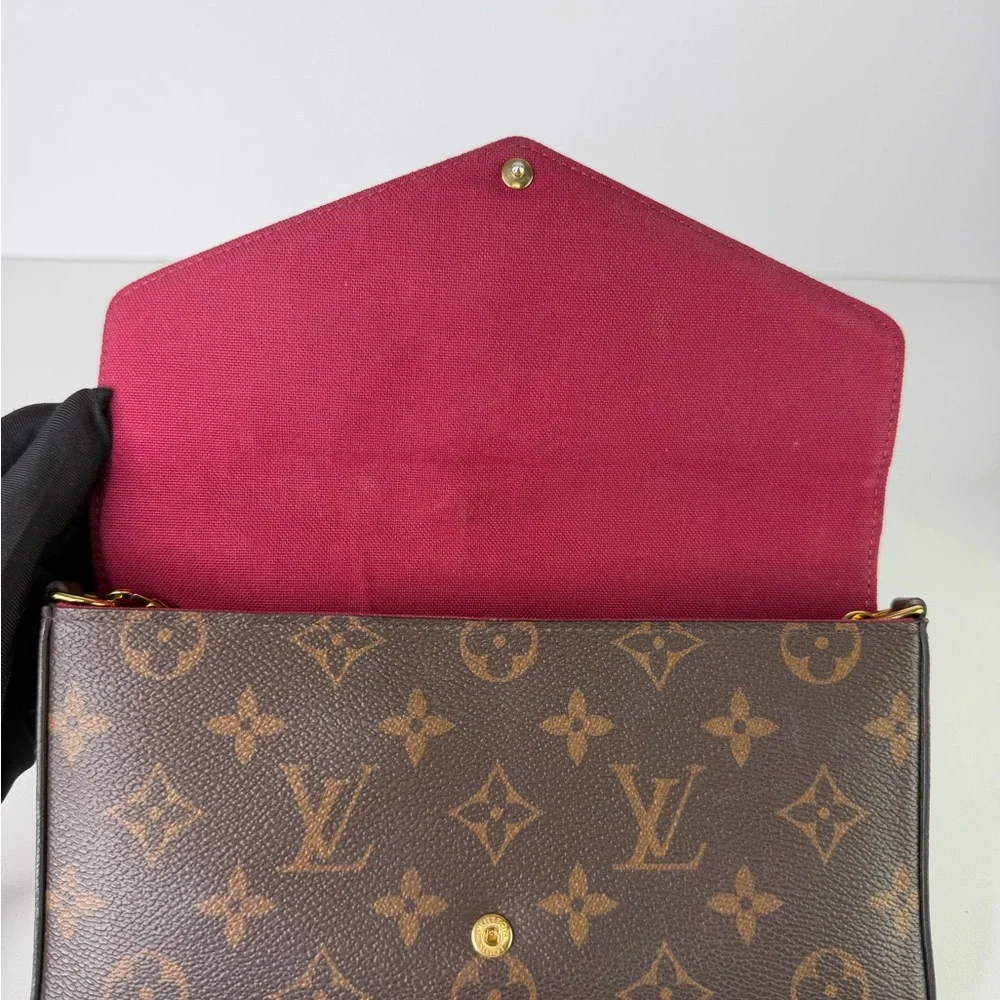 Authentic Louis Vuitton Monogram Pochette Felicie Chain Wallet Fuchsia Pink